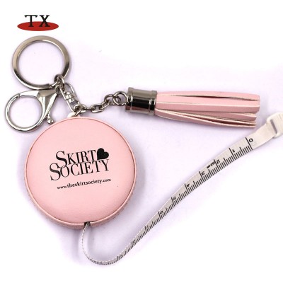 Wholesale Lady Style Retractable Leather Mini Tape Measure Keychain with Tassel